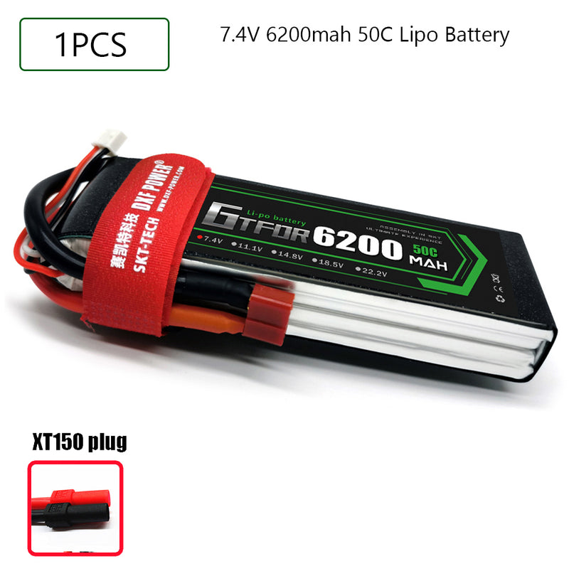 (CN)GTFDR 2S Lipo Battery 7.4V 50C 6200mAh Soft Case Battery with EC5 XT90 Connector for Car Truck Tank RC Buggy Truggy Racing Hobby