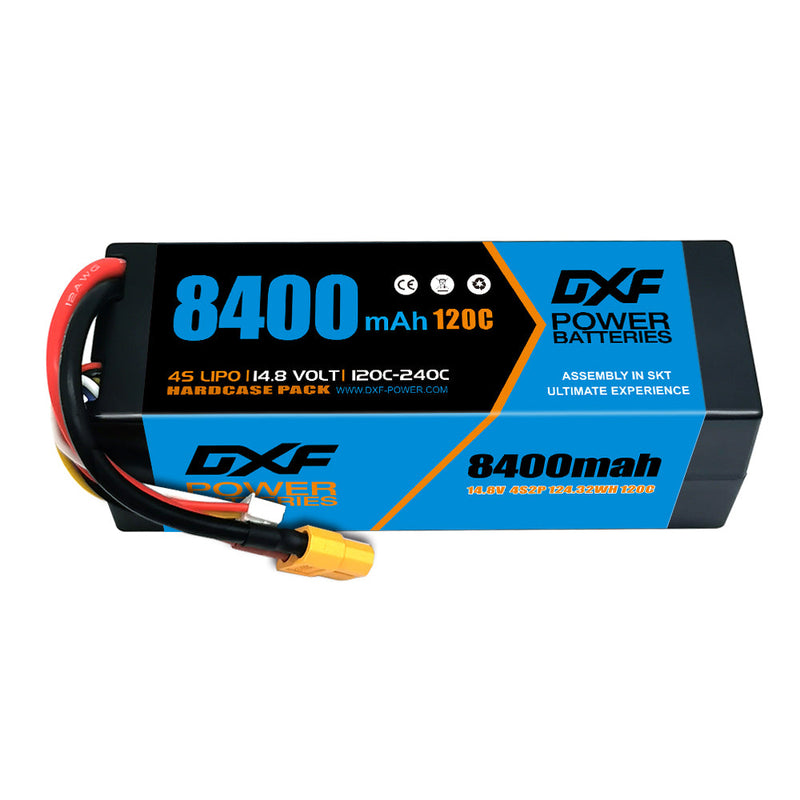 (USA)DXF Lipo Battery 4S 14.8V 8400mAh 120C/240C HardCase Lipo Battery for RC HPI HSP 1/8 1/10 Buggy RC Car Truck