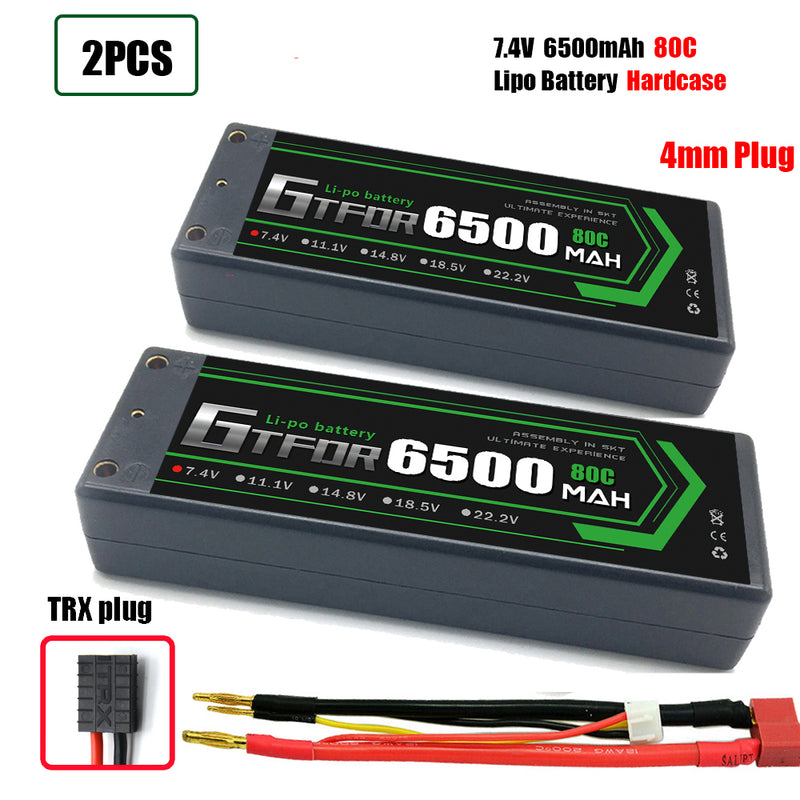 (CN)GTFDR 2S Lipo Battery 6500mAh 7.4V 80C 4mm Hardcase EC5 Plug for RC Buggy Truggy 1/10 Scale Racing Helicopters RC Car Boats