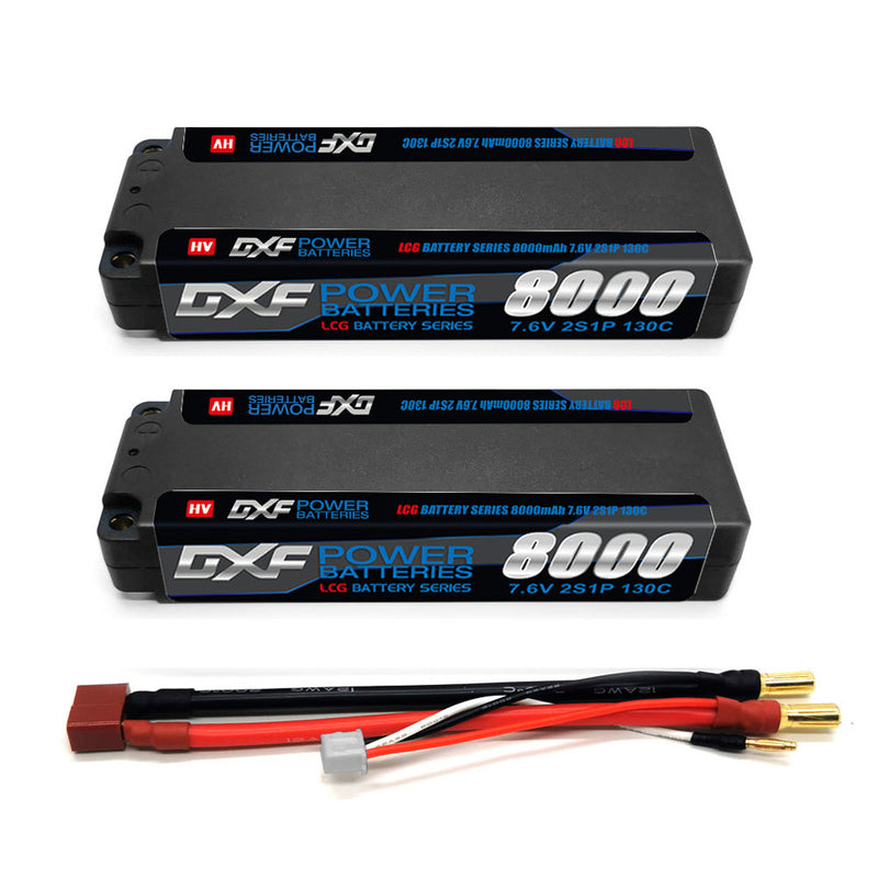 (EU) DXF 2S 7.6V Lipo Battery 140C 8000mAh LCG with 5mm Bullet for RC 1/8 Vehicles Car Truck Tank Truggy Competition Racing Hobby