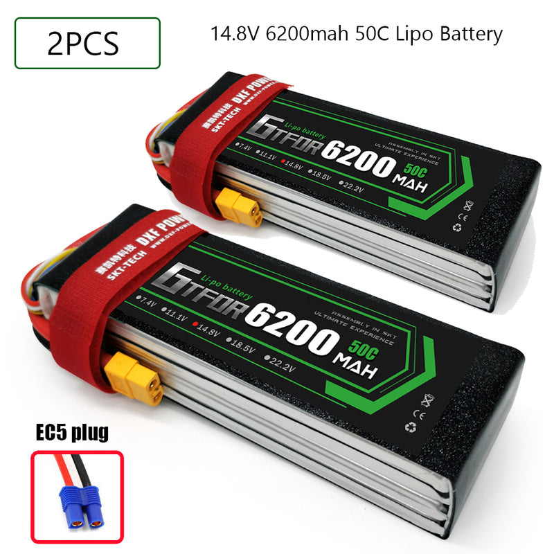 (CN)GTFDR  4S Lipo Battery 14.8V 50C 6200mAh Soft Case Battery with EC5 XT90 Connector for Car Truck Tank RC Buggy Truggy Racing Hobby