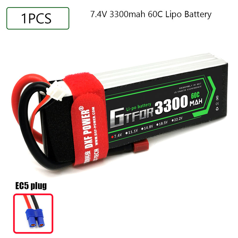 (CN)GTFDR 2S Lipo Battery 7.4V 60C 3300mAh Soft Case Battery with EC5 XT90 Connector for Car Truck Tank RC Buggy Truggy Racing Hobby