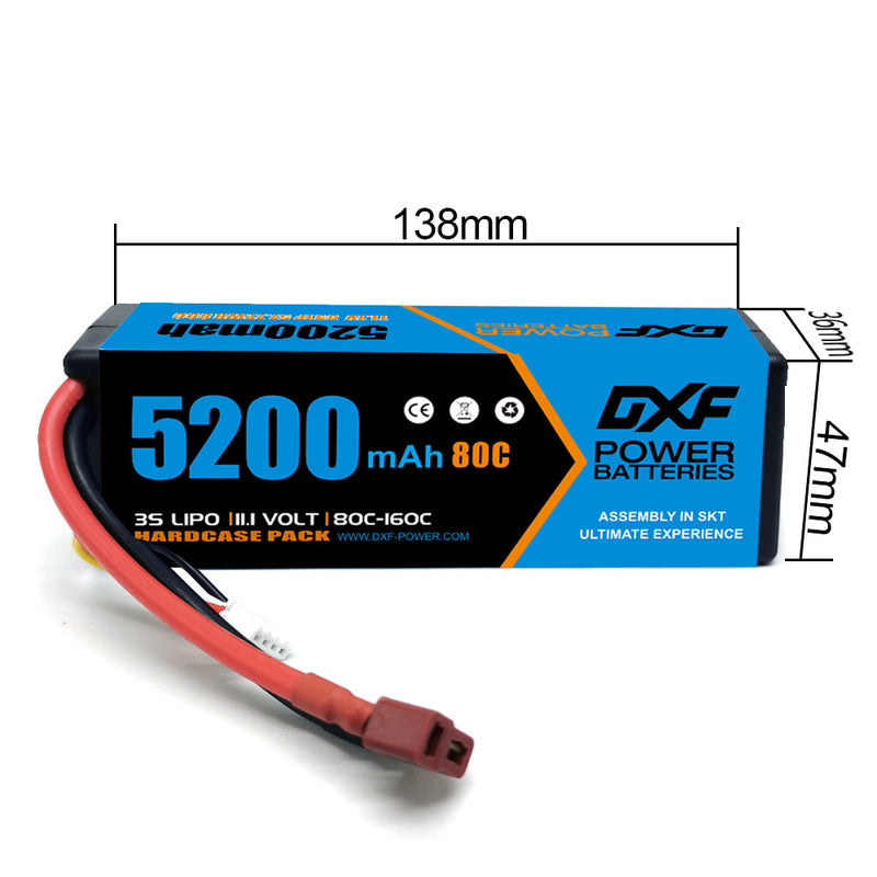 (EU)DXF Lipo-Akku 3S 11,1 V 5200 mAh 80C Blue Series Lipo-Hardcase mit Deans-Stecker für Rc 1/8 1/10 Buggy Truck Car Off-Road-Drohne 