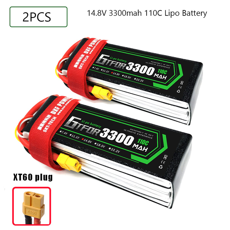 (CN)GTFDR 4S Lipo Battery 14.8V 110C 3300mAh Soft Case Battery with EC5 XT90 Connector for Car Truck Tank RC Buggy Truggy Racing Hobby