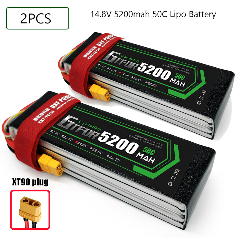 (CN)GTFDR 4S Lipo Battery 14.8V 50C 5200mAh Soft Case Battery with EC5 XT90 Connector for Car Truck Tank RC Buggy Truggy Racing Hobby