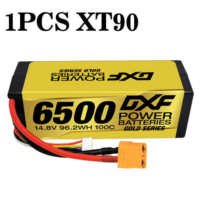 (USA)DXF Lipo Battery 4S 14.8V 6500MAH 100C GoldSeries Graphene lipo Hardcase with EC5 and XT90 Plug for Rc 1/8 1/10 Buggy Truck Car Off-Road Drone