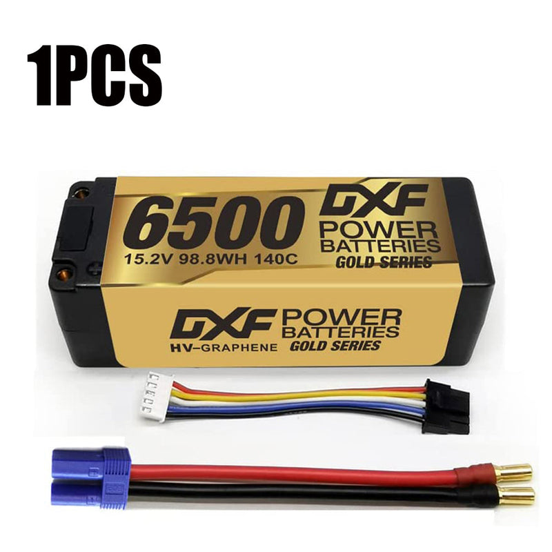 (GE)DXF Lipo Battery 4S 15.2V 6500MAH 140C GoldSeries  LCG 5MM Graphene lipo Hardcase with EC5 and XT90 Plug for Rc 1/8 1/10 Buggy Truck Car Off-Road Drone