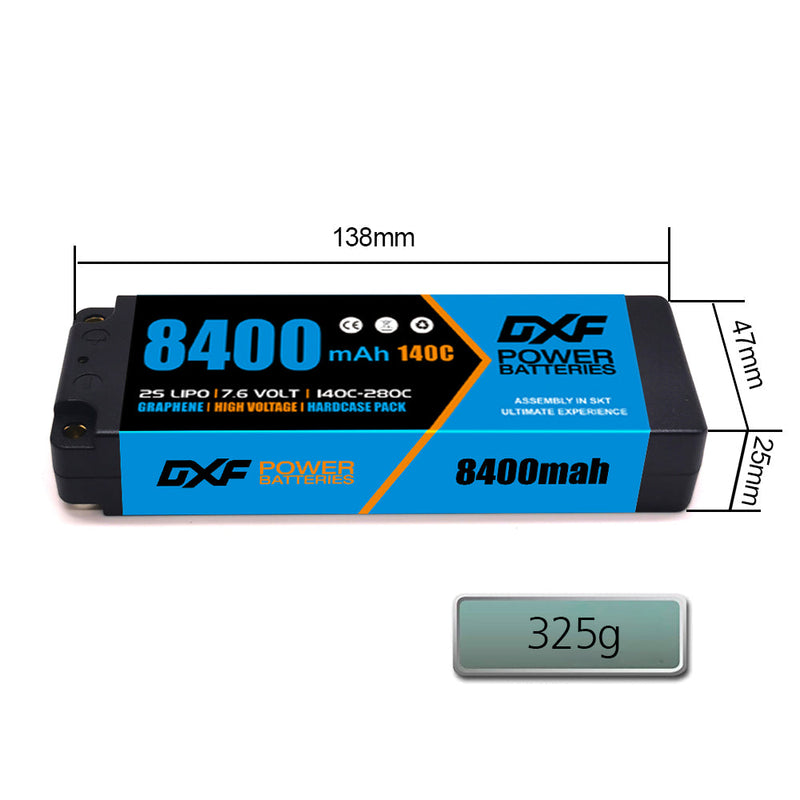 (GE) DXF 2S 7.6V Lipo Battery 140C 8400mAh with 5mm Bullet for RC 1/8 Vehicles Car Truck Tank Truggy Competition Racing Hobby