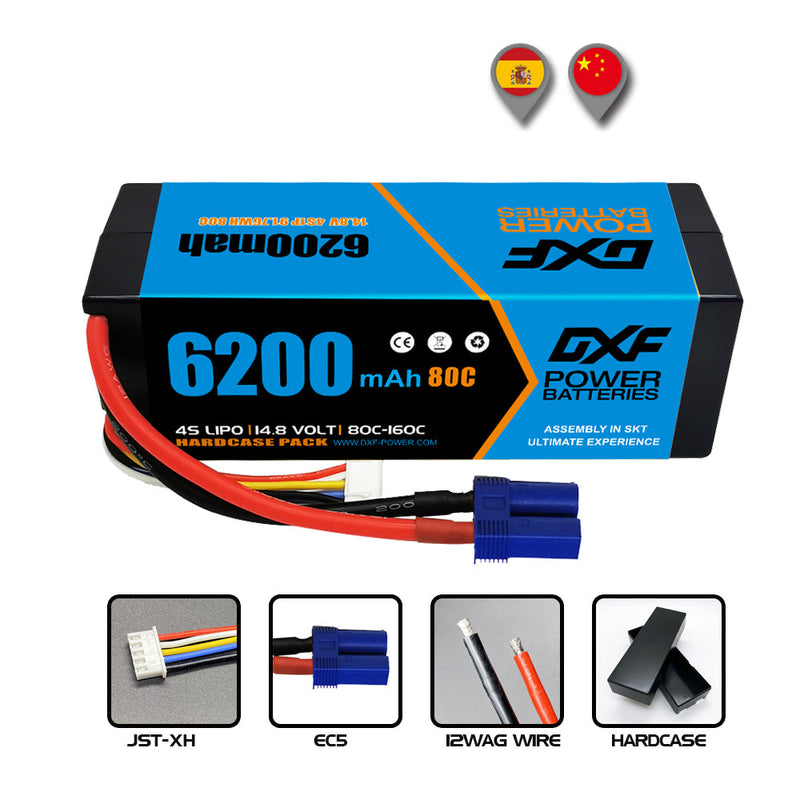 (EU)DXF Lipo Battery 4S 14.8V 6200MAH 80C  lipo Hardcase EC5 Plug for Rc 1/8 1/10 Buggy Truck Car Off-Road Drone