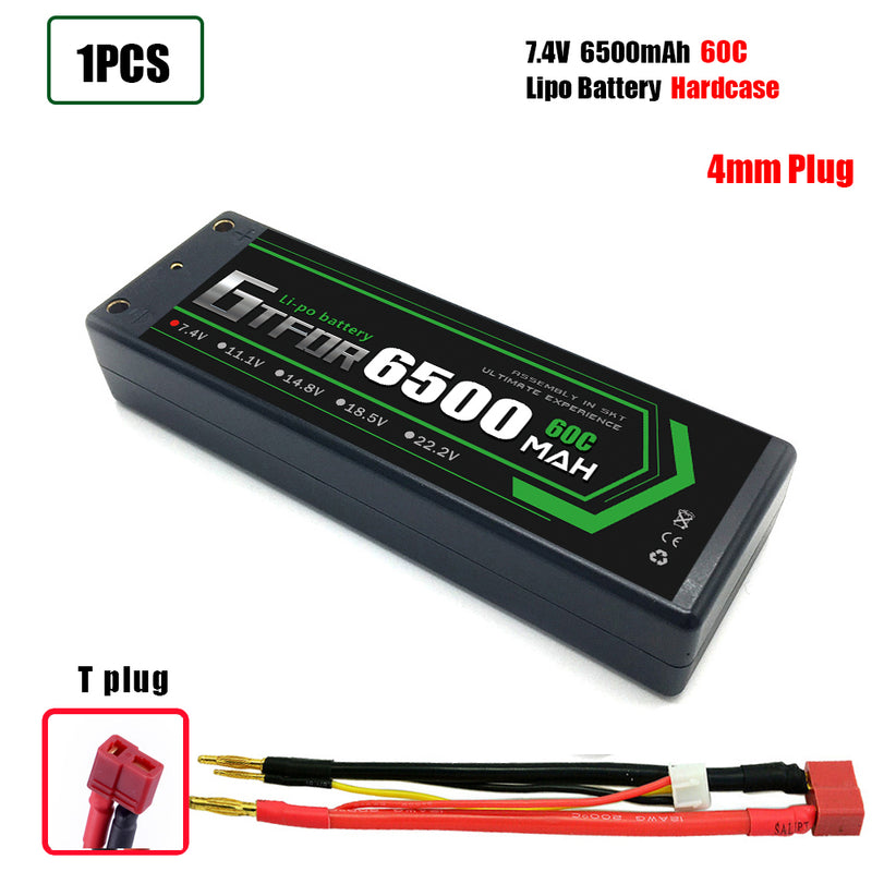 (CN)GTFDR 2S Lipo Battery 6500mAh 7.4V 60C 4mm Hardcase EC5 Plug for RC Buggy Truggy 1/10 Scale Racing Helicopters RC Car Boats