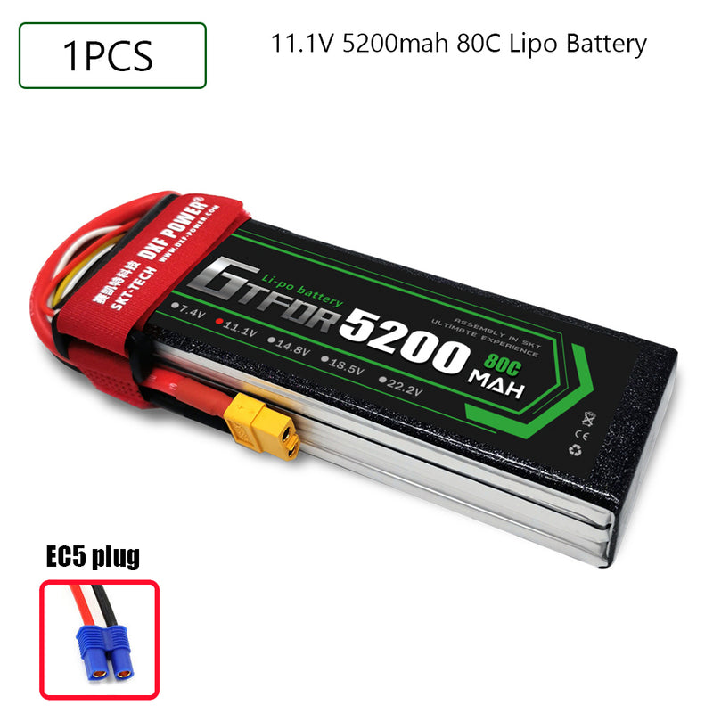 (CN)GTFDR 3S Lipo Battery 11.1V 80C 5200mAh Soft Case Battery with EC5 XT90 Connector for Car Truck Tank RC Buggy Truggy Racing Hobby