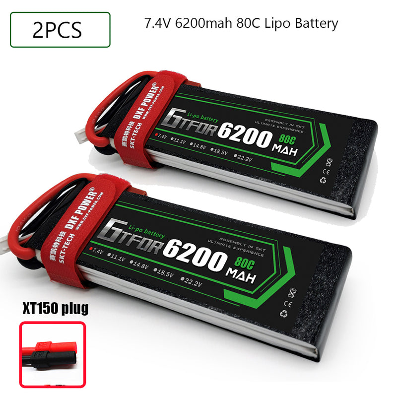 (CN)DXF 2S Lipo Battery 7.4V 80C 6200mAh Soft Case Battery with EC5 XT90 Connector for Car Truck Tank RC Buggy Truggy Racing Hobby