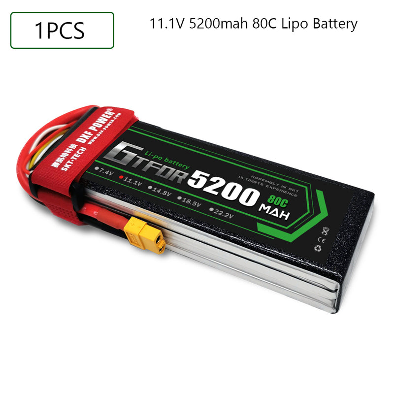 (CN)GTFDR 3S Lipo Battery 11.1V 80C 5200mAh Soft Case Battery with EC5 XT90 Connector for Car Truck Tank RC Buggy Truggy Racing Hobby