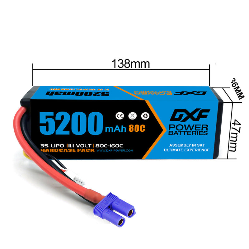 (EU)DXF Lipo Akku 3S 11,1V 5200MAH 80C Blue Series Lipo Hardcase mit EC5 Stecker für Rc 1/8 1/10 Buggy Truck Car Off-Road Drone 