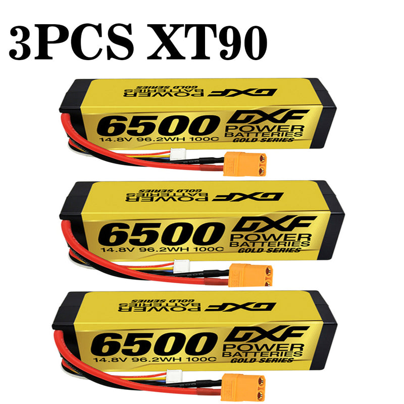 (GE)DXF Lipo Battery 4S 14.8V 6500MAH 100C GoldSeries Graphene lipo Hardcase with EC5 and XT90 Plug for Rc 1/8 1/10 Buggy Truck Car Off-Road Drone