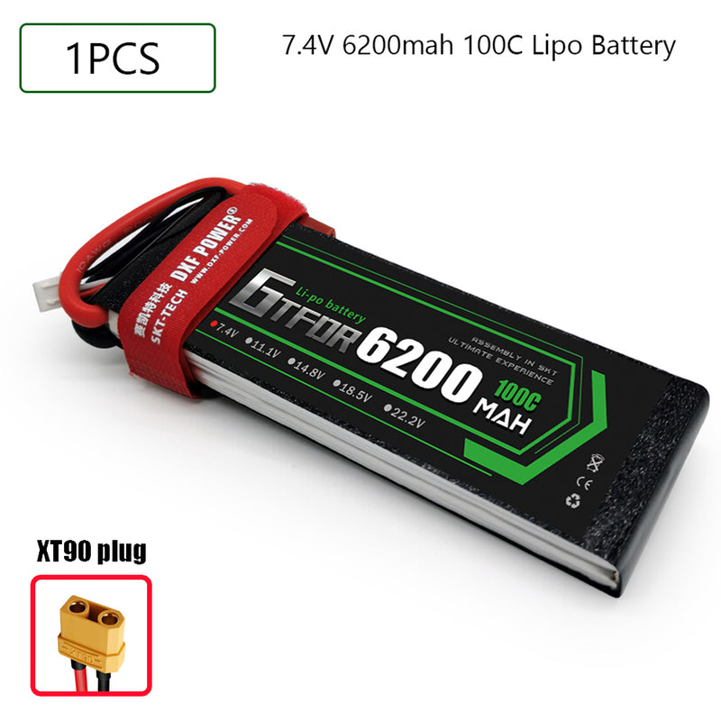 (CN)GTFDR 2S Lipo Battery 7.4V 100C 6200mAh Soft Case Battery with EC5 XT90 Connector for Car Truck Tank RC Buggy Truggy Racing Hobby