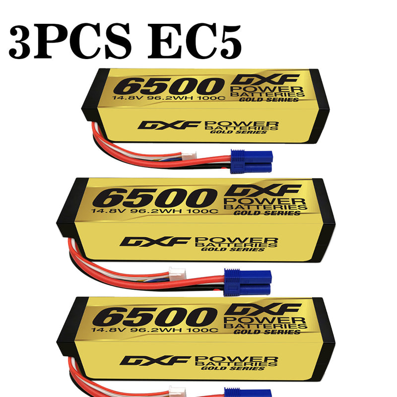 (GE)DXF Lipo Battery 4S 14.8V 6500MAH 100C GoldSeries Graphene lipo Hardcase with EC5 and XT90 Plug for Rc 1/8 1/10 Buggy Truck Car Off-Road Drone