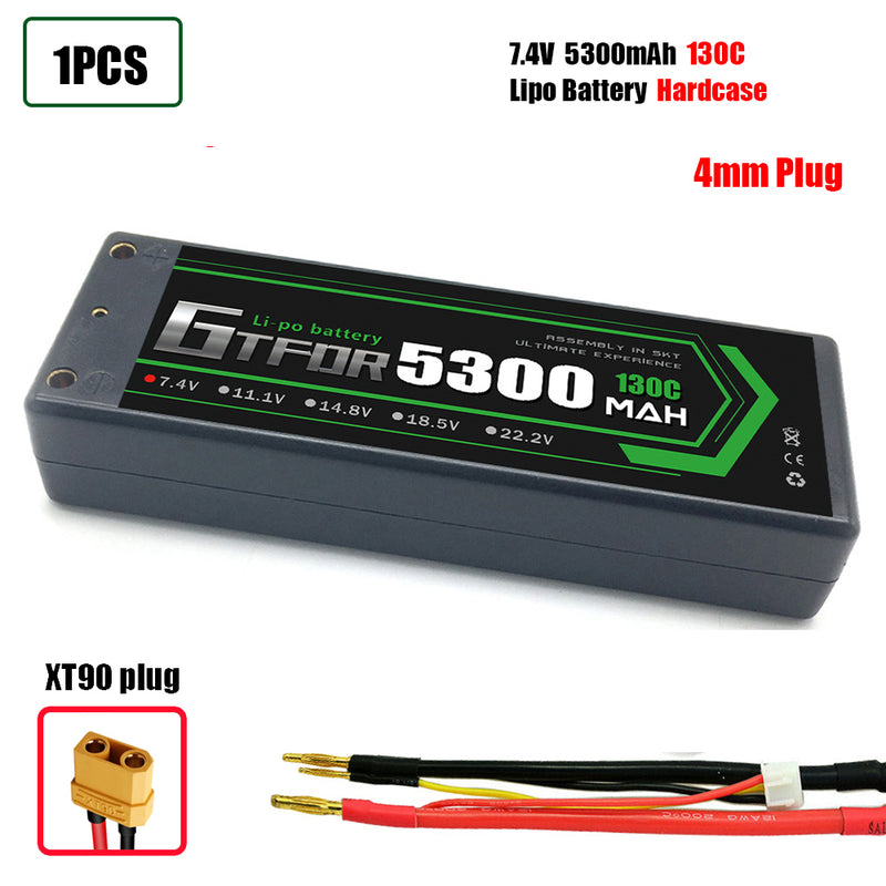 (CN)GTFDR 2S 5300 mAh 7.4V 130C 4MM Batteria Lipo ad Alta Capacità Hardcase con XT90 Spina per 1:8 Scala RC Auto, Multi-Rotore RC Aeroplano, RC Elicottero, RC Barca