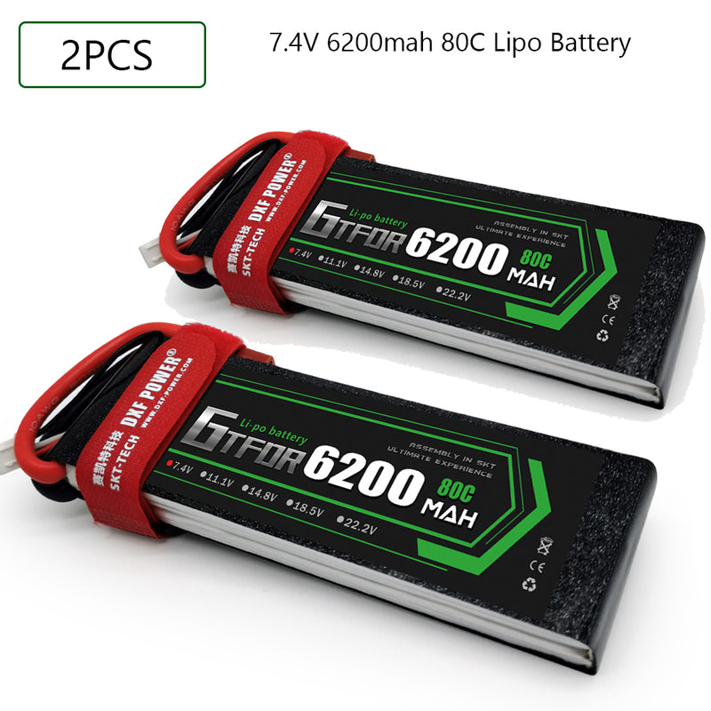 (CN)DXF 2S Lipo Battery 7.4V 80C 6200mAh Soft Case Battery with EC5 XT90 Connector for Car Truck Tank RC Buggy Truggy Racing Hobby