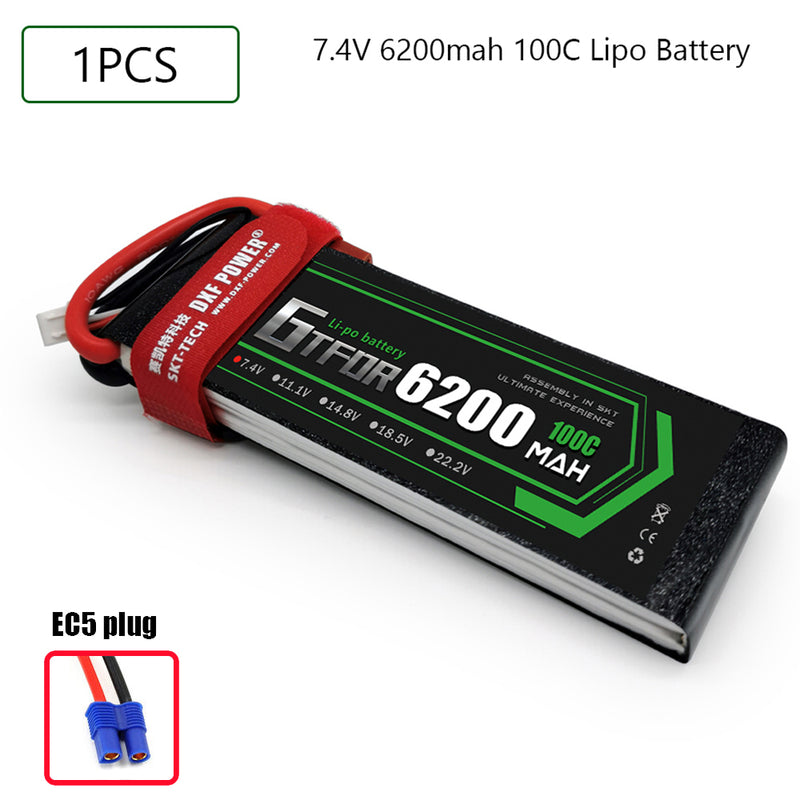 (CN)GTFDR 2S Lipo Battery 7.4V 100C 6200mAh Soft Case Battery with EC5 XT90 Connector for Car Truck Tank RC Buggy Truggy Racing Hobby