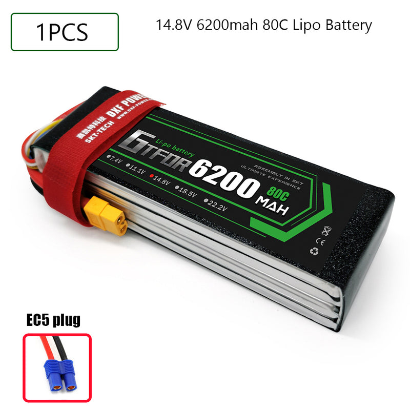 (CN)GTFDR 4S Lipo Battery 14.8V 80C 6200mAh Soft Case Battery with EC5 XT90 Connector for Car Truck Tank RC Buggy Truggy Racing Hobby