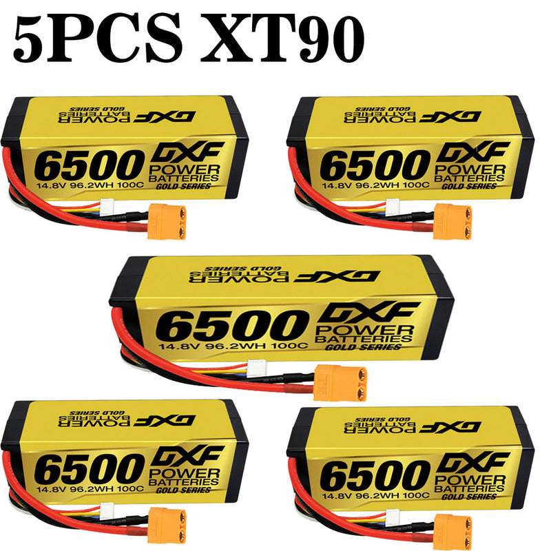 (PL)DXF Lipo Battery 4S 14.8V 6500MAH 100C GoldSeries Graphene lipo Hardcase with EC5 and XT90 Plug for Rc 1/8 1/10 Buggy Truck Car Off-Road Drone