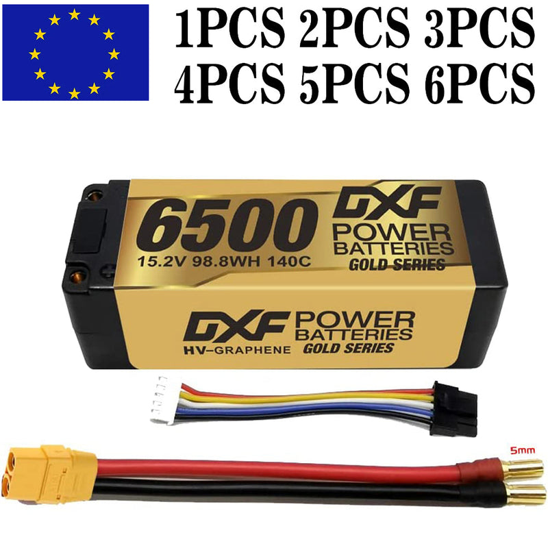 (GE)DXF Lipo Akku 4S 15,2V 6500MAH 140C GoldSeries LCG 5MM Graphene Lipo Hardcase mit EC5 und XT90 Stecker für Rc 1/8 1/10 Buggy Truck Car Off-Road Drohne 