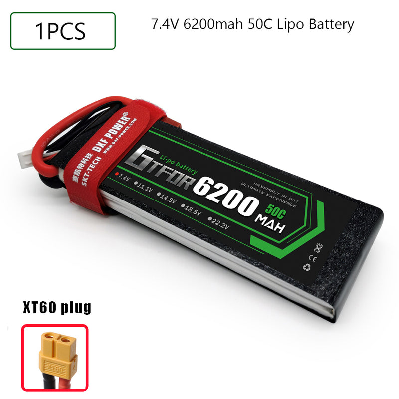 (CN)GTFDR 2S Lipo Battery 7.4V 50C 6200mAh Soft Case Battery with EC5 XT90 Connector for Car Truck Tank RC Buggy Truggy Racing Hobby