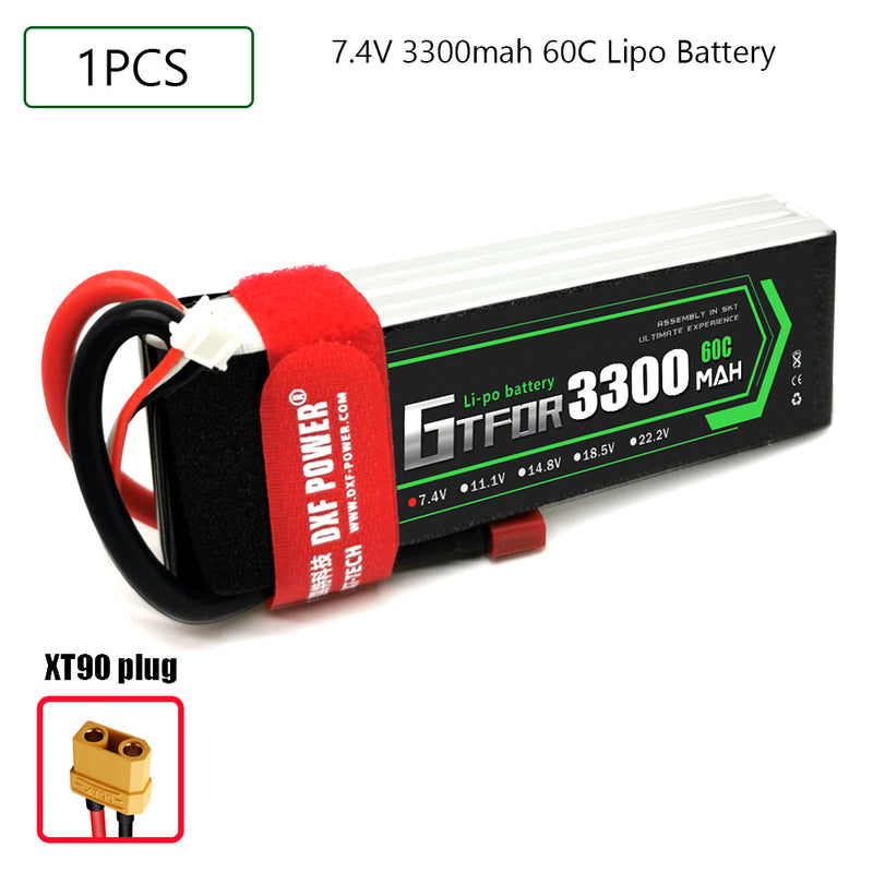 (CN)GTFDR 2S Lipo Battery 7.4V 60C 3300mAh Soft Case Battery with EC5 XT90 Connector for Car Truck Tank RC Buggy Truggy Racing Hobby