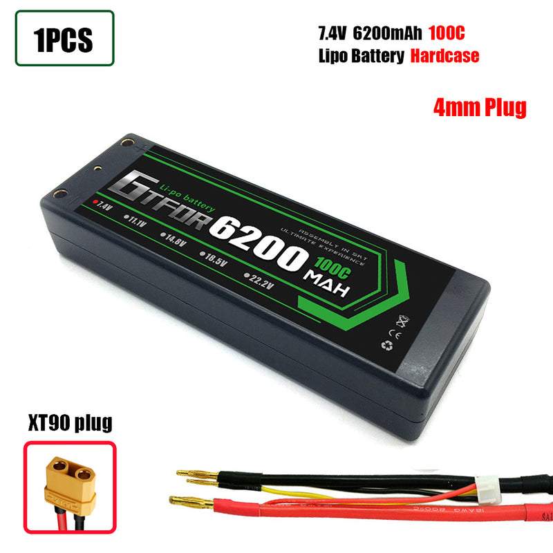 (CN)GTFDR 2S Lipo Battery 6200mAh 7.4V 100C 4mm Hardcase EC5 Plug for RC Buggy Truggy 1/10 Scale Racing Helicopters RC Car Boats