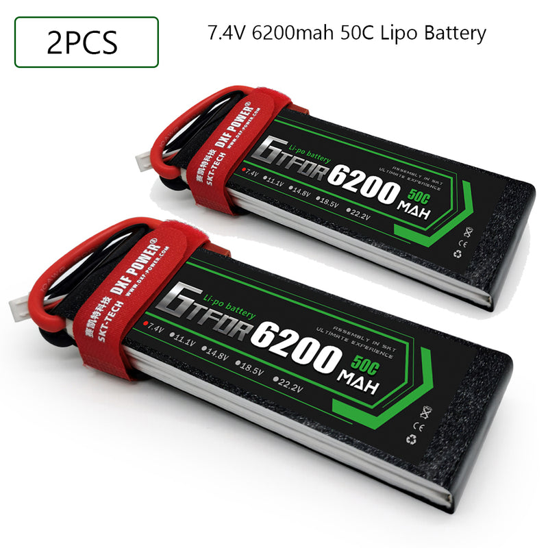 (CN)GTFDR 2S Lipo Battery 7.4V 50C 6200mAh Soft Case Battery with EC5 XT90 Connector for Car Truck Tank RC Buggy Truggy Racing Hobby