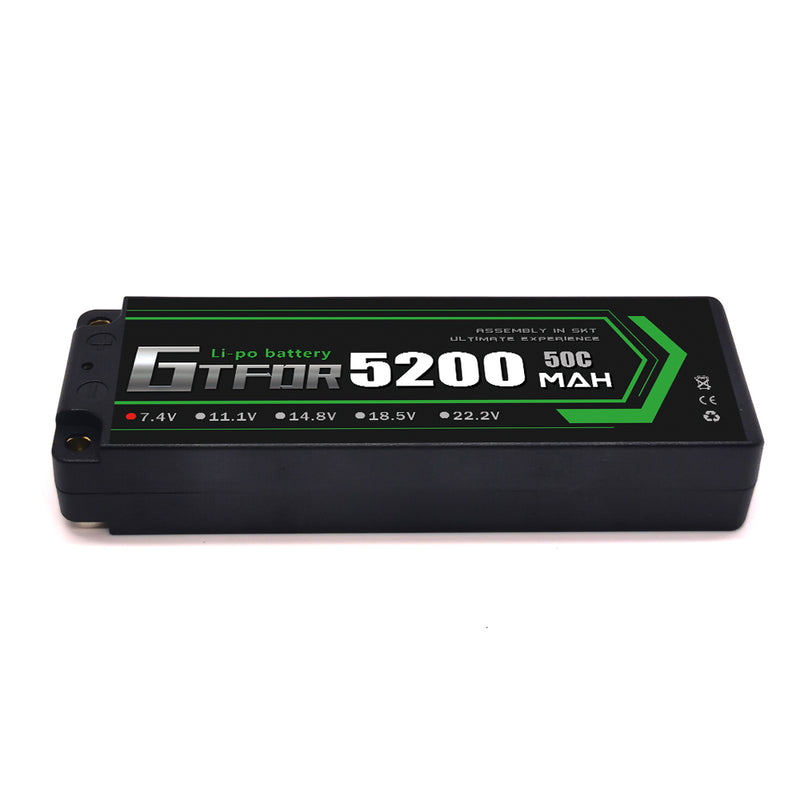 (CN) GTFDR 2S 7.4V Lipo Battery 50C 5200mAh with 5mm Bullet for RC 1/10 1/8 Vehicles Car Truck Tank Truggy Competition Racing Hobby