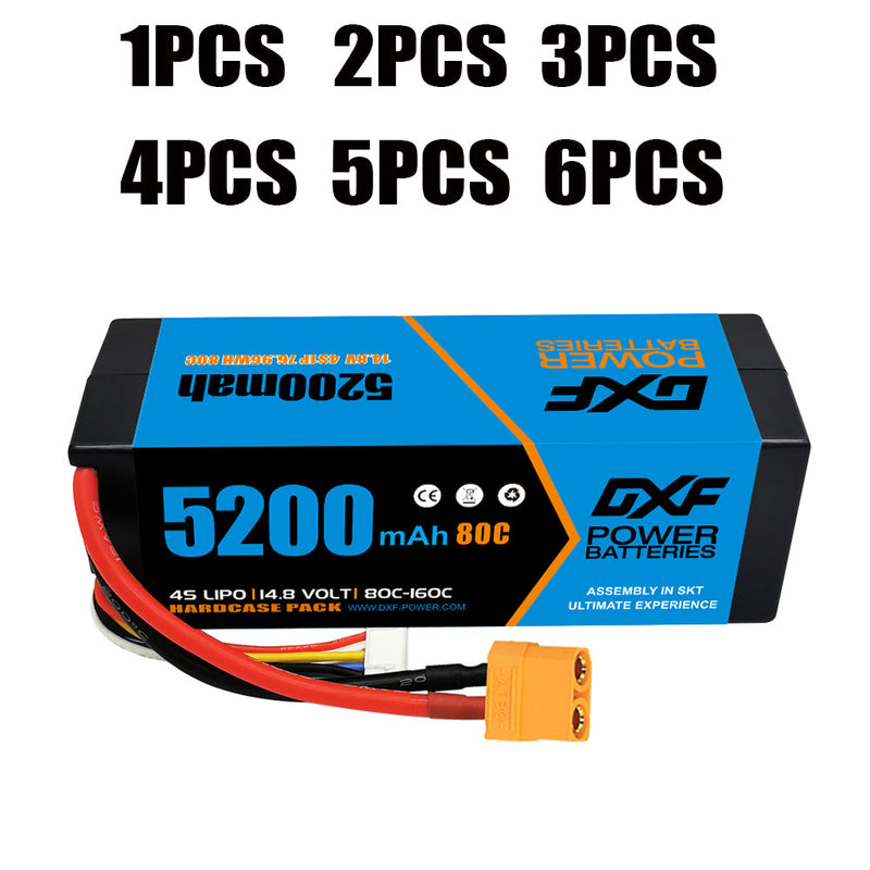 (PL)DXF Lipo Battery 4S 14.8V 5200MAH 80C  lipo Hardcase with  XT90 Plug for Rc 1/8 1/10 Buggy Truck Car Off-Road Drone