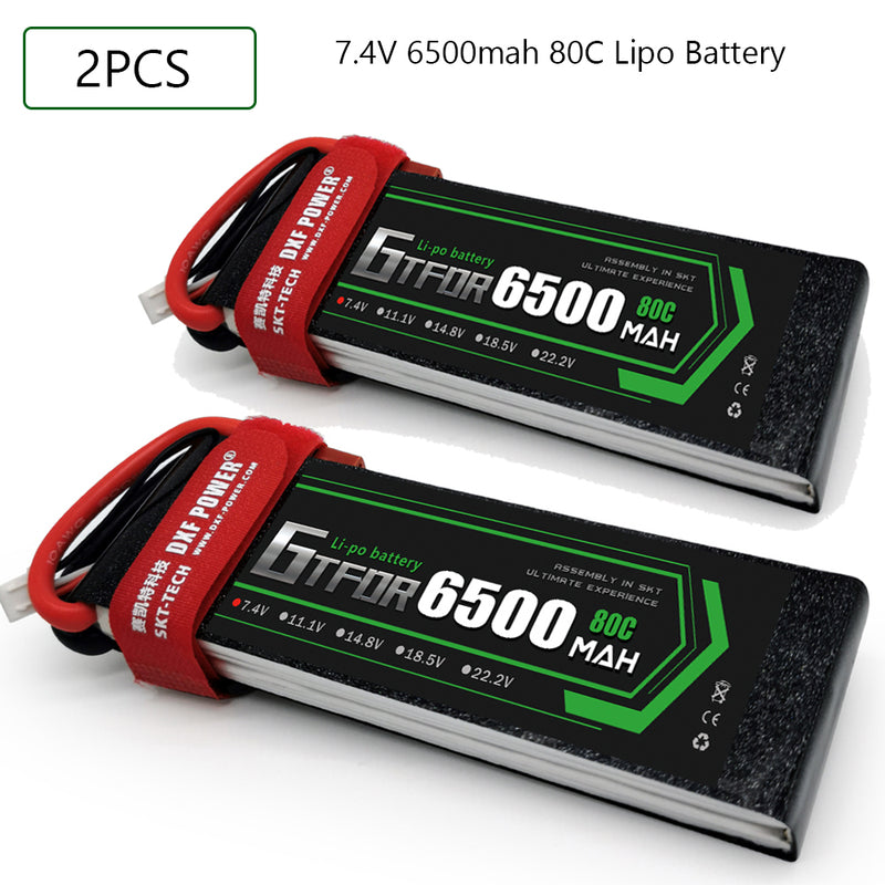 (CN)GTFDR 2S Lipo Battery 7.4V 80C 6500mAh Soft Case Battery with EC5 XT90 Connector for Car Truck Tank RC Buggy Truggy Racing Hobby