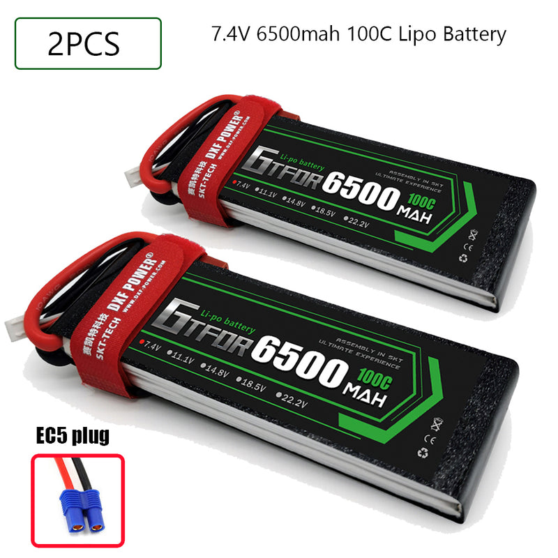 (CN)GTFDR 2S Lipo Battery 7.4V 100C 6500mAh Soft Case Battery with EC5 XT90 Connector for Car Truck Tank RC Buggy Truggy Racing Hobby