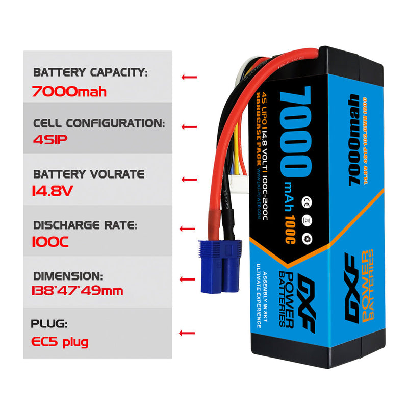 (PL)DXF Lipo-Akku 4S 14,8 V 7000 mAh 100 C/200 C HardCase Lipo-Akku für RC HPI HSP 1/8 1/10 Buggy RC Car Truck 