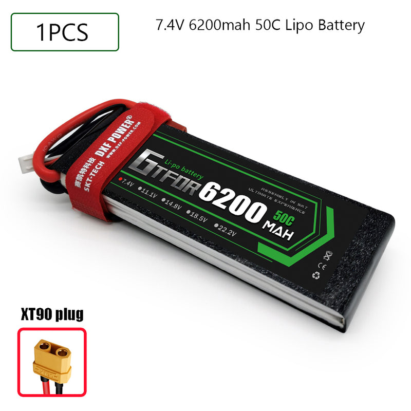 (CN)GTFDR 2S Lipo Battery 7.4V 50C 6200mAh Soft Case Battery with EC5 XT90 Connector for Car Truck Tank RC Buggy Truggy Racing Hobby