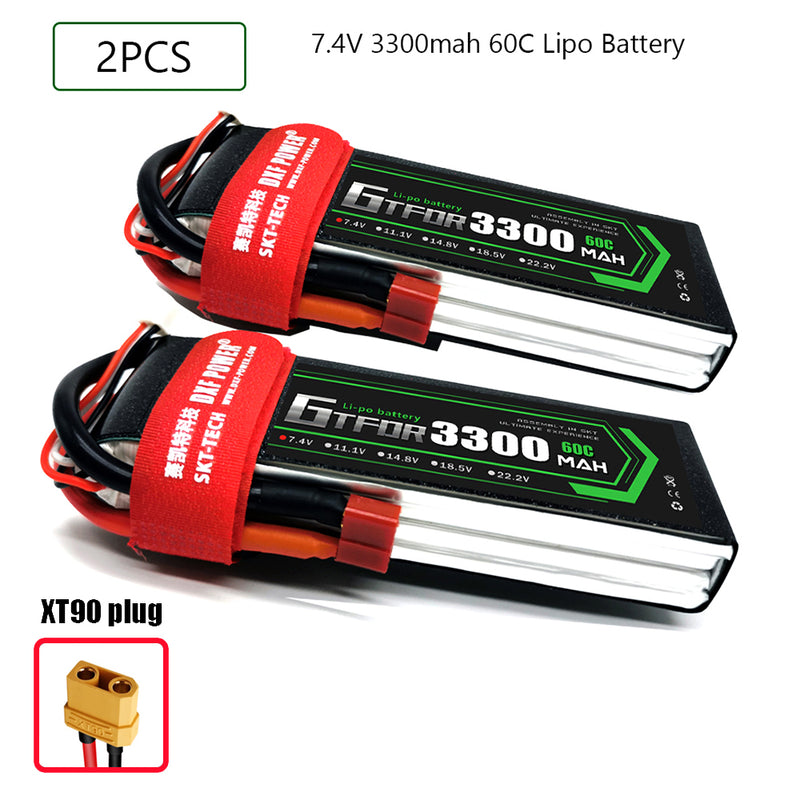 (CN)GTFDR 2S Lipo Battery 7.4V 60C 3300mAh Soft Case Battery with EC5 XT90 Connector for Car Truck Tank RC Buggy Truggy Racing Hobby