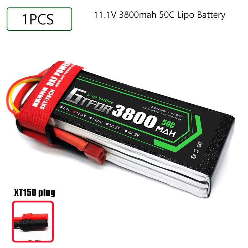 (CN)GTFDR 3S Lipo Battery 11.1V 50C 3800mAh Soft Case Battery with EC5 XT90 Connector for Car Truck Tank RC Buggy Truggy Racing Hobby