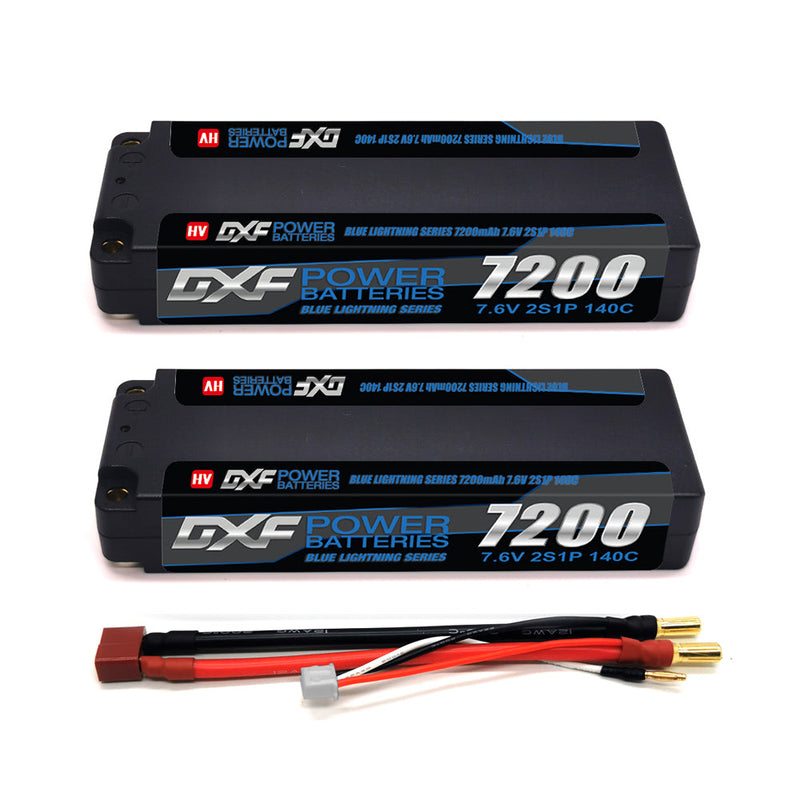 (GE) DXF 2S 7.6V Lipo Battery 140C 7200mAh LCG with 5mm Bullet for RC 1/8 Vehicles Car Truck Tank Truggy Competition Racing Hobby