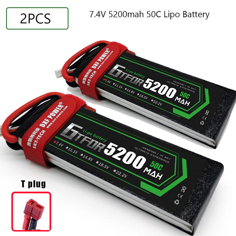 (CN)GTFDR 2S Lipo Battery 7.4V 50C 5200mAh Soft Case Battery with EC5 XT90 Connector for Car Truck Tank RC Buggy Truggy Racing Hobby