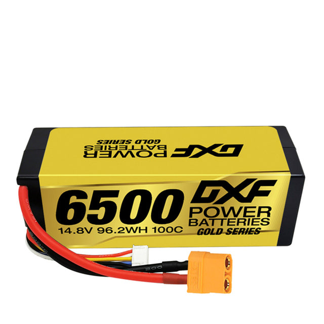 (USA)DXF Lipo Battery 4S 14.8V 6500MAH 100C GoldSeries Graphene lipo Hardcase with EC5 and XT90 Plug for Rc 1/8 1/10 Buggy Truck Car Off-Road Drone