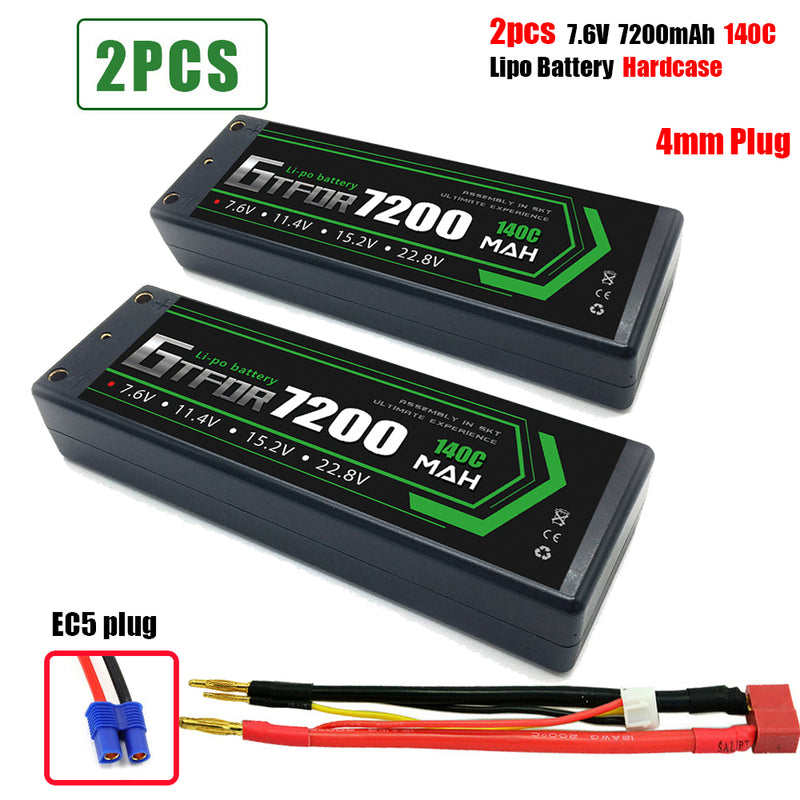 (CN)GTFDR 2S Lipo Battery 7200mAh 7.6V 140C 4mm Hardcase EC5 Plug for RC Buggy Truggy 1/10 Scale Racing Helicopters RC Car Boats