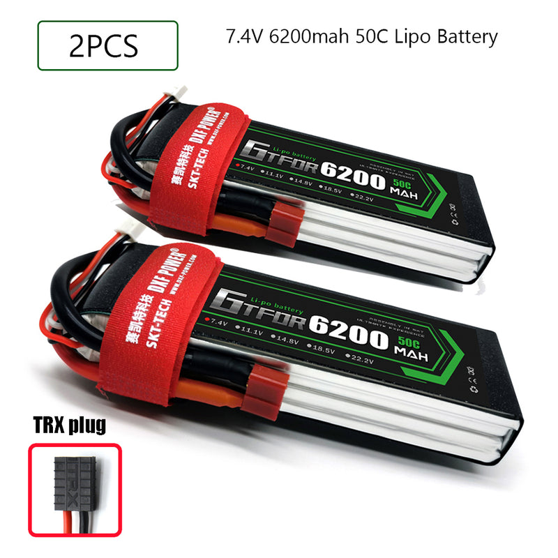 (CN)GTFDR 2S Lipo Battery 7.4V 50C 6200mAh Soft Case Battery with EC5 XT90 Connector for Car Truck Tank RC Buggy Truggy Racing Hobby