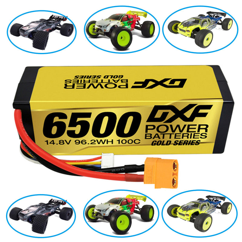 (ES)DXF Lipo Battery 4S 14.8V 6500MAH 100C GoldSeries Graphene lipo Hardcase with EC5 and XT90 Plug for Rc 1/8 1/10 Buggy Truck Car Off-Road Drone