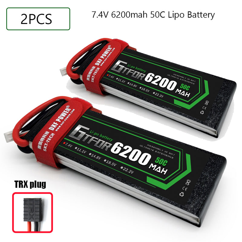 (CN)GTFDR 2S Lipo Battery 7.4V 50C 6200mAh Soft Case Battery with EC5 XT90 Connector for Car Truck Tank RC Buggy Truggy Racing Hobby