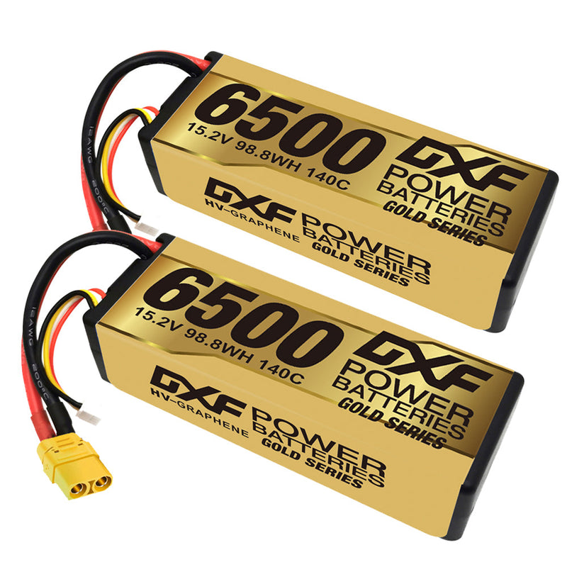 (IT)DXF Lipo Battery 4S 15.2V 6500MAH 140C GoldSeries Graphene lipo Hardcase with EC5 and XT90 Plug for Rc 1/8 1/10 Buggy Truck Car Off-Road Drone