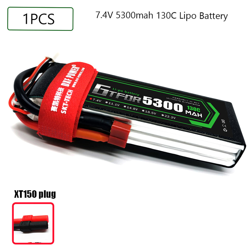 (CN)GTFDR 2S Lipo Battery 7.4V 130C 5300mAh Soft Case Battery with EC5 XT90 Connector for Car Truck Tank RC Buggy Truggy Racing Hobby