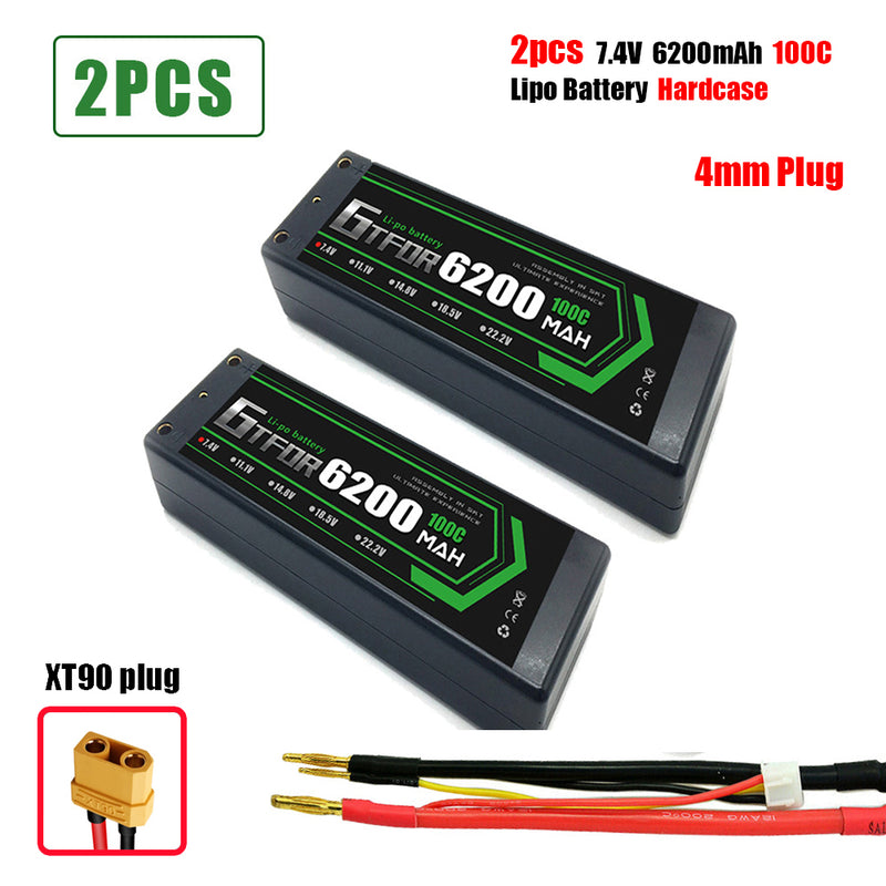 (CN)GTFDR 2S Lipo Battery 6200mAh 7.4V 100C 4mm Hardcase EC5 Plug for RC Buggy Truggy 1/10 Scale Racing Helicopters RC Car Boats