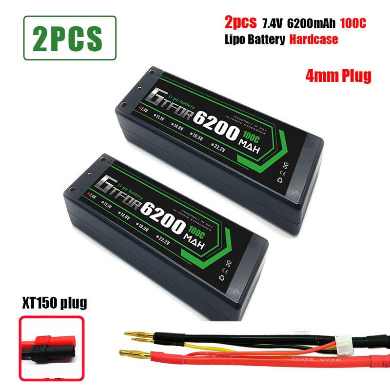 (CN)GTFDR 2S Lipo Battery 6200mAh 7.4V 100C 4mm Hardcase EC5 Plug for RC Buggy Truggy 1/10 Scale Racing Helicopters RC Car Boats